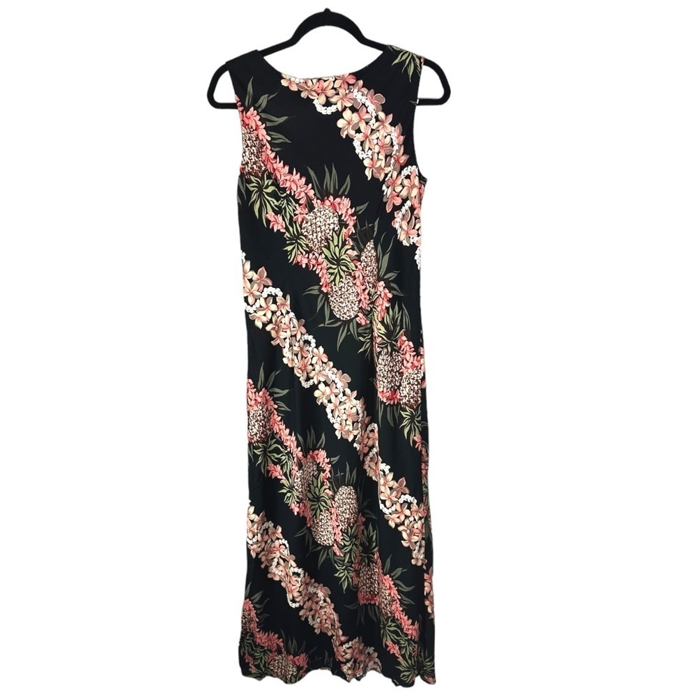 Hilo Hattie Vintage Maxi Tank Dress Black Rayon PIneapple Plumeria Size 10 NWT - Picture 2 of 7